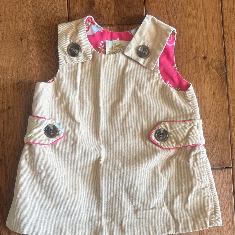TBBC Tan Jumper Dress with Pink Accents 6-12m